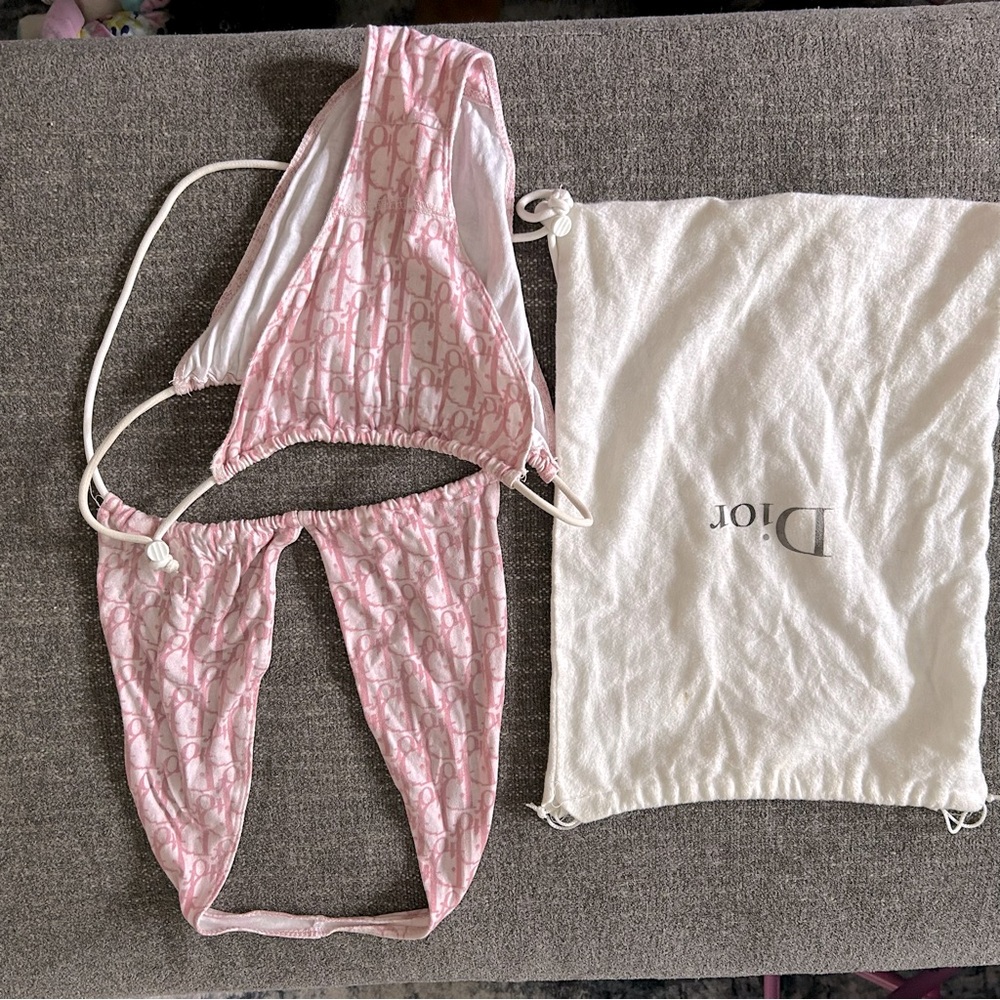 Christian Dior 2000s trotter rare pink drawstring bikini